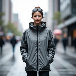 Chaqueta de lluvia de Color sólido para mujer, abrigo corto cortavientos liso personalizado para mujer, capucha con bolsillo, chaquetas cortavientos para mujer - Product Image 4