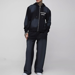 Top Trending Hombres de alta calidad Negro Invierno Impreso Ligero Chándal Streetwear Sun Faded Washed Sweat Suit Hoodie Baggy - Product Image 4