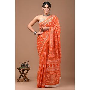 Sari Jaipuri sin Tirantes de Algodón Mul Mul, 100% Algodón Estampado - Product Image 1