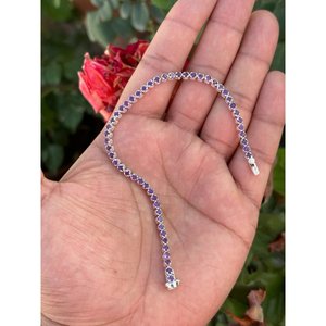 สร้อยข้อมือเทนนิสเงินแท้ 925 ประดับด้วยพลอยอเมทิสต์ สร้อยข้อมือเงินแฟชั่นประดับพลอยอเมทิสต์ - Product Image 3