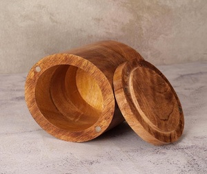 Boîte de sel et de poivre en bambou de taille personnalisée de 8.5oz assaisonnements ronds en bois stockage d'épices à sucre avec couvercles pivotants matière plastique - Product Image 2