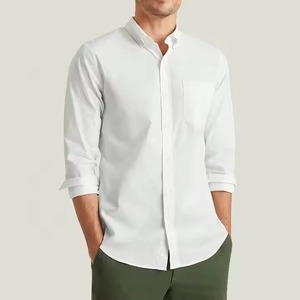 Wholesale Logo OEM Men's Custom <b>White</b> Office Casual <b>Shirts</b> Solid Color Slim Fit Long Sleeve Breathable 100% Cotton Horn Button - Product Image 3