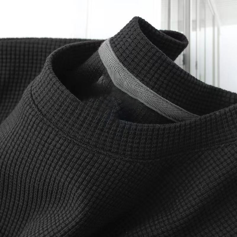 Waffle collar short sleeve black