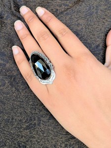 Premium Large Black Onyx Ring For Women Statement Big Stone Cocktail Ring <b>Beauty</b> <b>And</b> <b>The</b> <b>Beast</b> Inspired Jewelry Elegant - Product Image 5