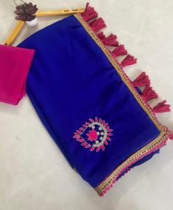 Último exclusivo trabajo hecho a mano pesado azul marino indio tradicional Sari Elegante ropa étnica para fiestas indio pakistaní - Product Image 1