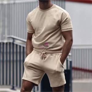 Conjunto de dos piezas para hombre, camiseta de manga corta y pantalones cortos, Color liso, para Fitness - Product Image 5