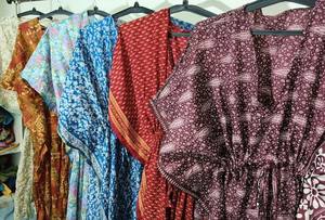 Vestido Kaftan de Seda con Estampado Floral para Mujer, Transpirable, de Secado Rápido, con Cierre de Cordón, Largo, para Playa, Verano, Noche, Otoño - Product Image 2