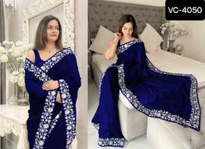 Hermosa Georgette Lentejuelas Bordadas Partywear Sari para Boda y Fiesta para Mujeres a Precio Asequible para Tarifa Mayorista - Product Image 6