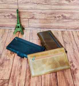 Customizable <b>Women's</b> Full Grain Genuine Leather <b>Wallet</b> Clutch Purse RFID <b>Card</b> Holder Zipper Sim <b>Card</b> Slot Travel Passport Holder - Product Image 3