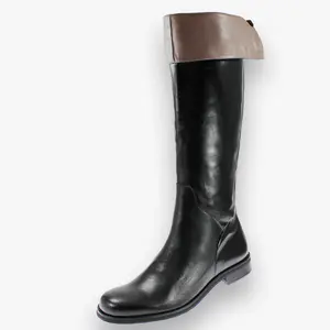 Women's pirate boot with cuff, plus size, Italian comfort in fine leather, black back zip, heel 3