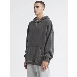 Sweat-shirts à capuche vintage délavés à l'acide, en coton French Terry 350 g/m², personnalisables avec logo, style streetwear hip-hop, pour hommes - Product Image 3