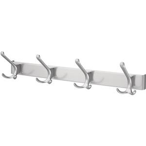 Wall <b>Hook</b> <b>Rail</b> 4 <b>Hooks</b> 96mm Projection Light Alloy Silver Anodized 102mm Height HERMETA - Product Image 1