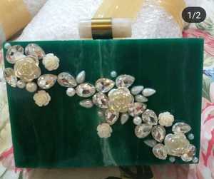 White Stone Work Resin Designer Clutch Bag Finished Rhinestone Lady Vintage Purse For Wedding Partyware Anniversary Clutch - Product Image 2