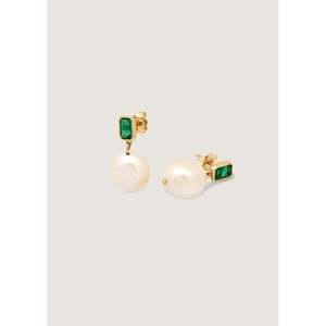 Baroque <b>Emerald</b> Pearl <b>Drop</b> <b>Earrings</b> - Product Image 1