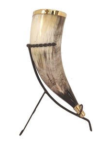 La mejor calidad de cuerno vikingo de Búfalo con soporte de hierro, cerveza nórdica auténtica y segura para la comida para Navidad - Product Image 5