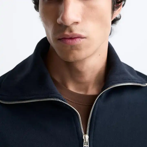 High Quality Men's 100% Cotton Quarter Zipper Hoodie Long Sleeve <b>Mock</b> <b>Neck</b> Sweatshirt with Embroidered Pattern for Autumns - Product Image 5