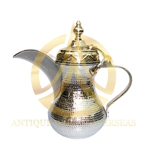 Arabic Metal Dallah Set with Lid Brass & Steel Ceramic Utensils for <b>Coffee</b> & <b>Tea</b> Serving Kitchen Table Top Home Hotel Restaurant - Product Image 3