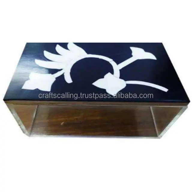 صندوق فاخر مصنوع يدويًا من اللؤلؤ والأكريليك مزين بغطاء خشبي من الهند بسعر الجملة من Crafts Calling
