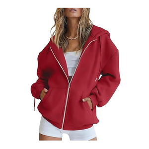 Sudadera con capucha deportiva informal para mujer con cremallera suelta, manga larga, bolsillos de color sólido, chaqueta de abrigo de moda para Primavera, precio barato - Product Image 5