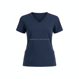 Tenue médicale personnalisée OEM unisexe à col en V en satin léger avec plusieurs poches - Product Image 2