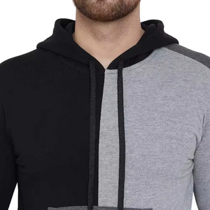 Sweat à capuche d'hiver décontracté et élégant pour hommes noir gris anthracite avec poche kangourou cordon de serrage capuche couleur bloc sweat-shirt - Product Image 5