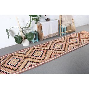 พรมคิลิมตุรกีขนาด 2.8x11.5 ฟุต ลายสัตว์สีน้ำตาล พรมวินเทจทำจากขนสัตว์ - Product Image 4