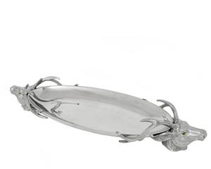 Bandeja de servicio decorativa ornamentada con asas de asta - Product Image 1