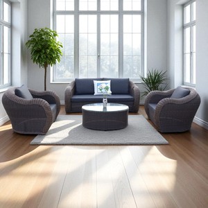 Poly Rotin PRSF-VF15 Confortable Faux Osier Ensemble de Meubles pour Patio Extérieur Jardin Pont Lune En Forme De Loisirs Salon - Product Image 3