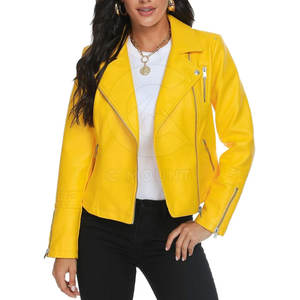 แจ็กเก็ตมอเตอร์ไซค์หนังแท้สำหรับผู้หญิงกันน้ำกันลมสำหรับฤดูหนาวสีพื้นย้อมสีออนไลน์ - Product Image 4