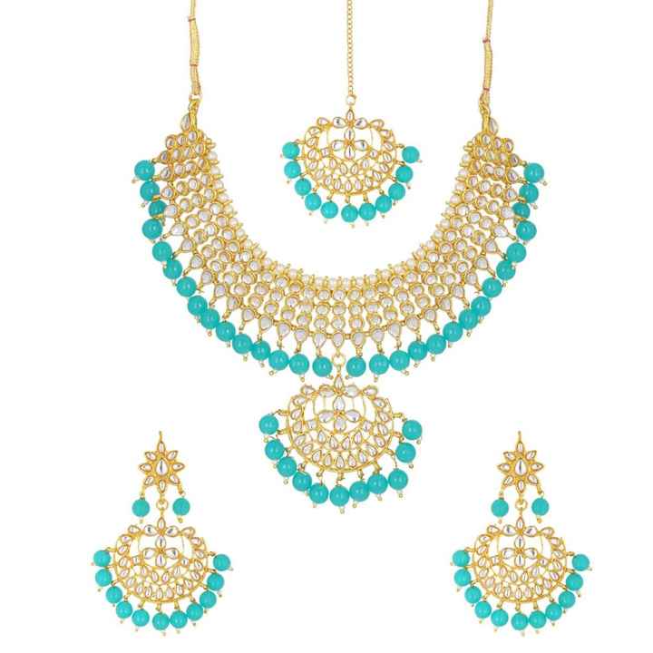 Indian Jewelry Choker Necklace Maang Tikka Earrings Bollywood Wedding Crystal Kundan Necklace Earrings Head Chain Set