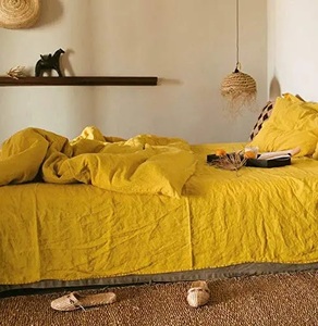 Mustard Yellow Cotton Duvet Cover Set 2 Pillow Cases Softened 300TC Bedding <b>Quilt</b> Cover <b>for</b> Twin Full Queen <b>Beds</b> <b>for</b> Home Hotel - Product Image 4