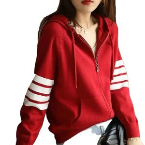 Sweat-shirts en tricot à rayures imprimées décontractés amples et respirants pour femmes, automne-hiver, style Y2K chic, 100% coton, imperméables, séchage rapide, devant uni - Product Image 3