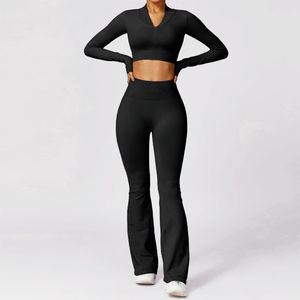 ชุดออกกำลังกายโยคะสำหรับผู้หญิง คุณภาพสูง แบบกลับด้านได้ พิมพ์โลโก้ตามสั่ง ขายดีที่สุด ผลิตจากผ้าสแปนเด็กซ์/ไนลอน แบบสั้น สีพื้น รับผลิตแบบ OEM - Product Image 2