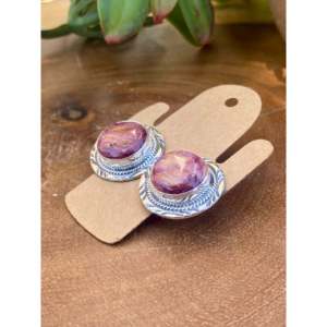 Navajo Made 14K/18K Gold <b>Post</b> Earrings with Diamond Spiny Oyster & Sterling Silver Bezel Set Studs - Product Image 3