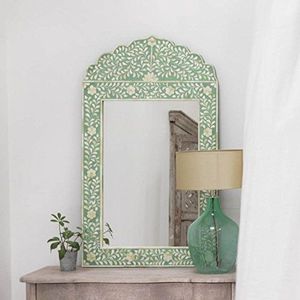 Handmade Modern Design Wood Bone Inlay <b>Mirror</b> Frame <b>Black</b> and White Custom Designed for Indian Floral <b>Wall</b> Decor - Product Image 3