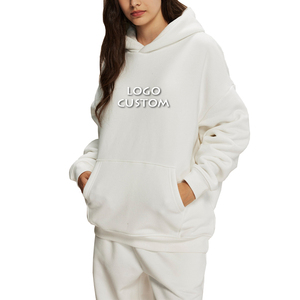 Custom 2025 Heavy Weight Thickened Oversized Round <b>Neck</b> Hoodie -Style Loose Dropping Shoulder Solid Color Hoodie for Women - Product Image 2