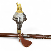 LION CROWN Head Hand Engraved Stainless Steel & Brass Drum Major Ceremonial Mace Stick 60" Lengths Soft Carry Bag Geoffrey