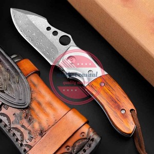 Couteau pliant damas de haute qualité avec manche en bois | couteau de camping en acier inoxydable en gros - Product Image 5