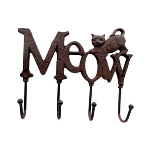 Deluxe Quality Iron Meow Cat Key Holder With 4 <b>Hooks</b> Vintage Decorative Wall Mounted Key Hanger & <b>Coat</b> <b>Rack</b> For Home Organizer - Product Image 1