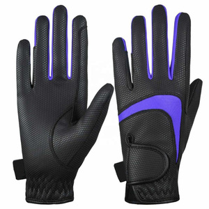 Guantes de cuero negro y morado para montar a caballo, venta al por mayor, OEM/ODM - Product Image 1