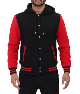 Chaqueta Varsity con Capucha Roja y Negra para Hombre, Chaqueta de Invierno Personalizada, Chaqueta Varsity Letherman - Product Image 1