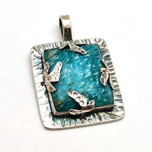 925 Plata sólida amazonita Natural 23x20mm rectángulo colgante de piedras preciosas 14,93 Gms aspecto antiguo colgante Unisex regalo de Navidad - Product Image 1