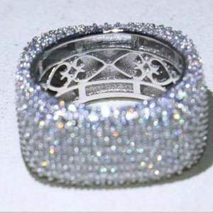 Classic Men <b>Women</b> Jewelry Unique Square Shape <b>Statement</b> <b>Ring</b> Micro Pave Moissanite 925 Silver Color Luxurious Wide Band <b>for</b> - Product Image 5