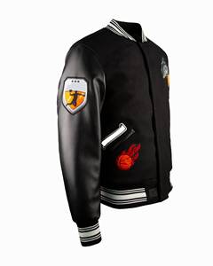 Vente en gros Blouson universitaire universitaire noir baseball style letterman personnalisé blouson bombardier à manches en cuir noir pour hommes veste vintage - Product Image 3