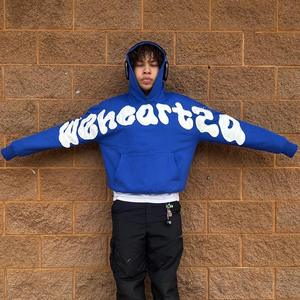 Sudadera con capucha de forro polar ecológico de 400 g/m² para hombre, corte regular, con bordado desgastado y letras, personalizada, para invierno, venta al por mayor - Product Image 6