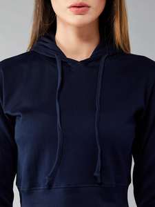 Sudadera Corta con Capucha para Mujer, Color Azul Marino, Felpa Suave, Manga Larga, Estilo Moderno, Informal, para Uso Diario, Cómoda - Product Image 4
