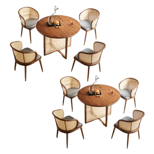 Juego de Comedor de Madera de Lujo Moderno de Alta Calidad con Estructura de Ratán y Respaldo Curvo para Comedor - Product Image 2