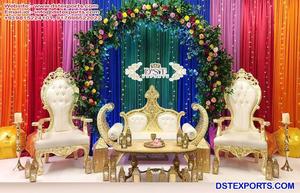 Muebles de escenario Walima de estilo Maharaja para eventos, nuevo diseño, juego de sofás tallados en madera para novia, novio, boda, sofás tallados en madera - Product Image 4