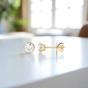 1.50 CT F/VS Round Cut Lab Grown Diamond Four Prong Set Boucles d'oreilles en or massif pour unisexe - Product Image 3