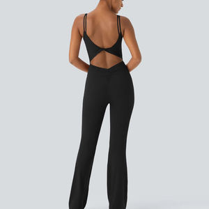 Mono de yoga de alta calidad, agradable al tacto, con sujetador incorporado, para entrenamiento, con efecto fruncido y corte acampanado para mujer - Product Image 3